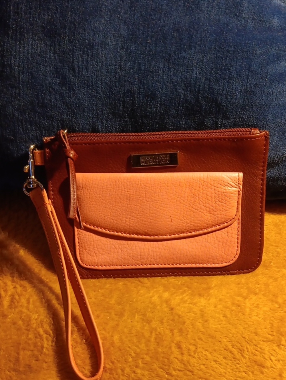Kenneth Cole Reaction Coral and Brown Wristlet Clutch